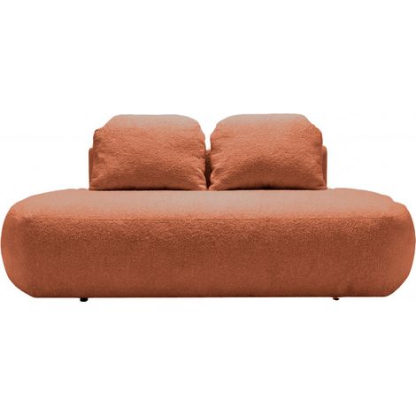 COLIN - Canapé droit convertible tissu texturé 2 places Terracotta (1/5)
