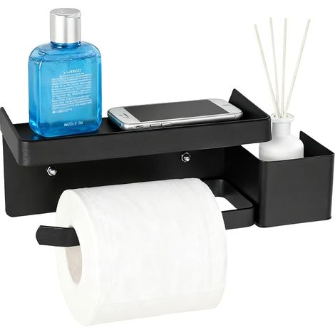 Portarrollos de papel higiénico de pared, portarrollos sin taladro, portarrollos autoadhesivo con espacio de almacenamiento para baño y cocina (1/5)