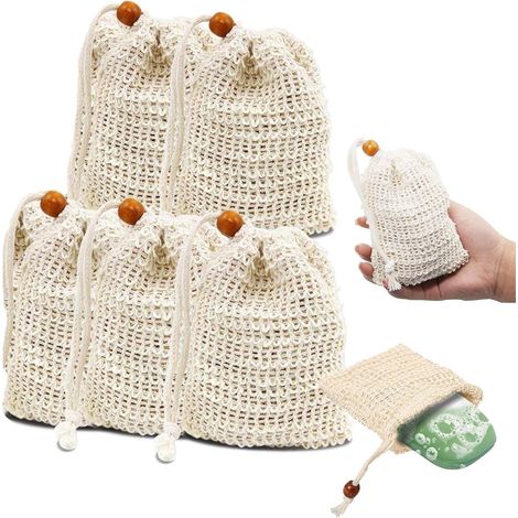 5-Piece Soap Net with Drying Drawstring, Durable Cotton Soap Bag 14x9 cm, Foaming, Massaging and Exfoliating Effect, for Solid Soap & Solid Shampoo (1/5)