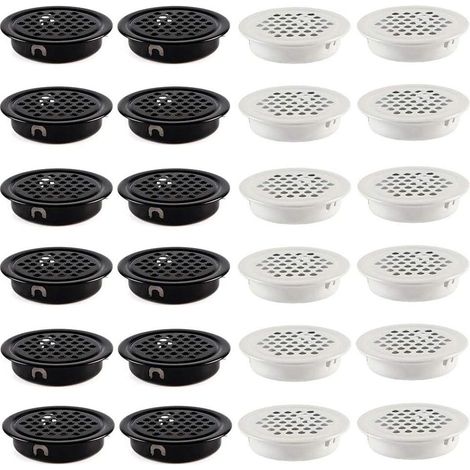 Grille d'aération en acier inoxydable 35 mm, ensemble de 24 pièces pour meubles et armoires, noir et blanc (1/4)