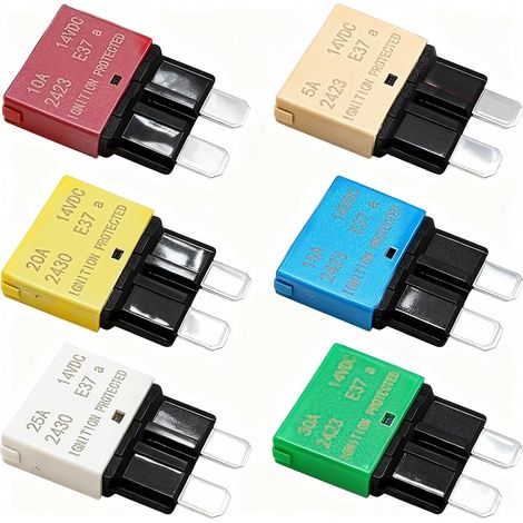 Lot de 6 fusibles de réinitialisation automatique DC 12 V 5 A 10 A 15 A 20 A 25 A 30 A E37 Disjoncteur faible profil pour voiture Fusibles plats avec réinitialisation automatique (1/5)