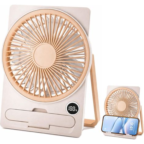 Ventilateur de Bureau, Ventilateur USB Silencieux, Mini Ventilateur Silencieux 5 Vitesses, avec Affichage LED, Petit Ventilateur Portable pour Bureau, Maison, Chambre à Coucher (Blanc cassé) (1/5)