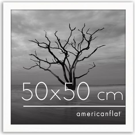 Cadre Photo 50x50 cm Blanc - Cadre Carré 50x50 cm en Bois MDF avec Plexi Poli et Matériel de Suspension Murale (1/5)