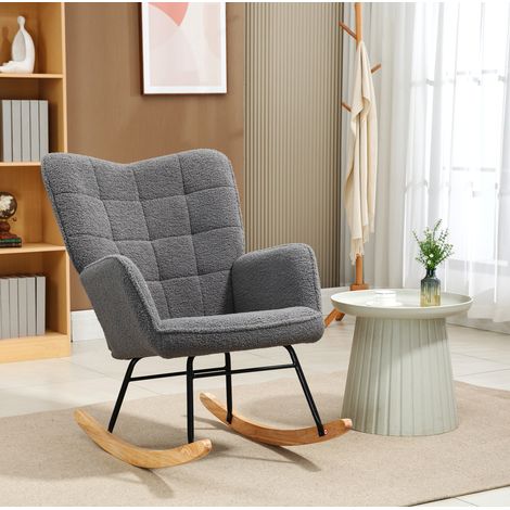 Poltrona a dondolo 98x71x101 cm grigio scuro in poliestere con braccioli e imbottitura (1/5)