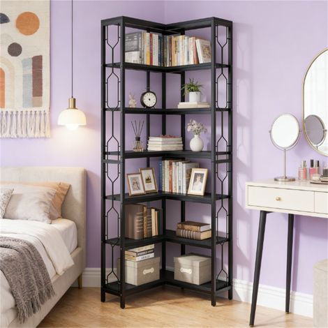 Bibliothèque d'angle autoportante en bois à 7 niveaux - Rangement pour bureau à domicile (1/5)