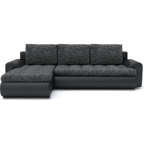 Tokyo Left Hand Facing Pleated Fabric Corner Sofa Bed - Dark Grey & Black