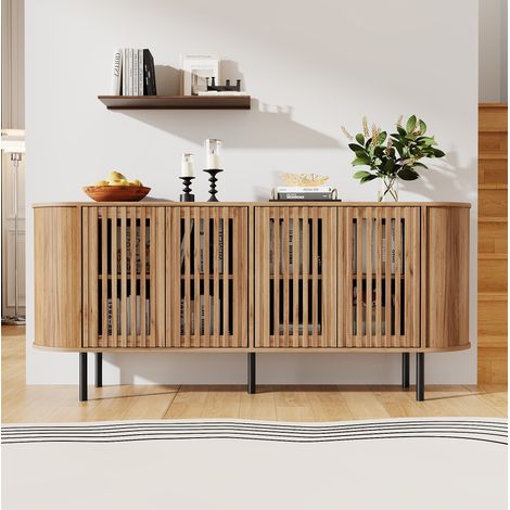 Credenza bassa 160x40x70 cm in MDF naturale con ante scorrevoli - MEUBLIV (1/5)