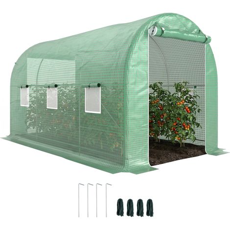 Serra tunnel 8 m² (4Lx2Lx2,05H), telaio tubolare, porta cerniera, 6 finestre a rotolo, verde
