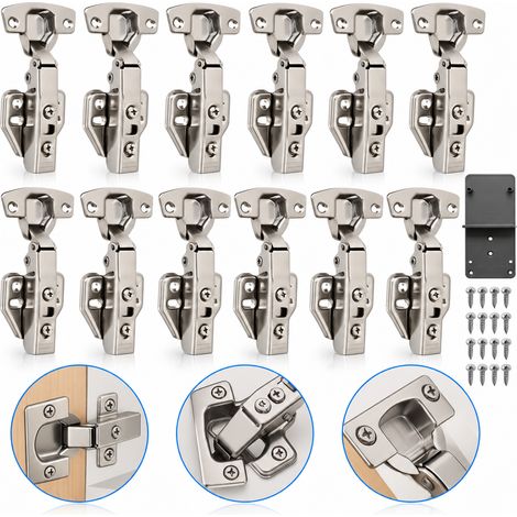 Lot de 12 Charnières à Fermeture Amortie Automatique 110° pour Portes d’Armoire – Acier Nickelé – Réglage Tridimensionnel