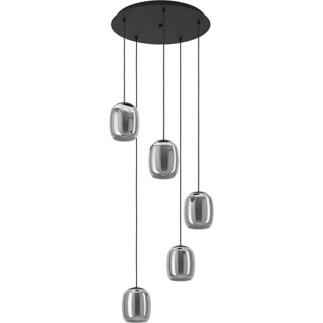 Lampe pendante de table à manger Ciampino 5L - verre dépoli fumé - 901194 (1/3)