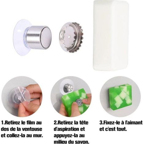 Porte-Savon Magnétique - Ventouse - Acier Inoxydable - Salle De Bain Cuisine - Lot De 3 (1/4)