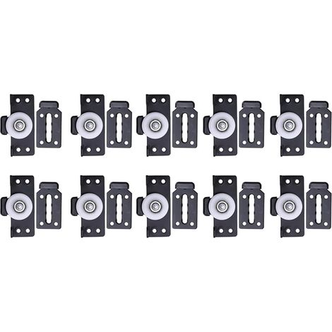 Set of 10 wooden sliding door pulleys for sliding doors, black (1/5)