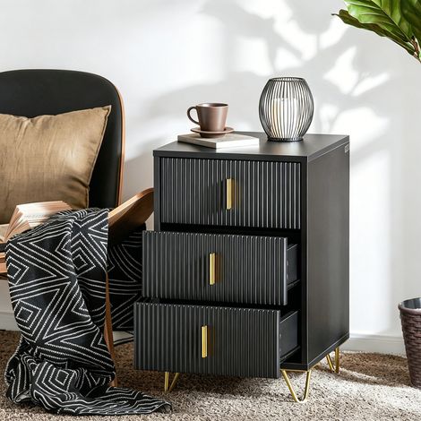 Table de chevet à 3 tiroirs – Table d’appoint pour lit à ressorts, canapé ou téléphone (1/5)