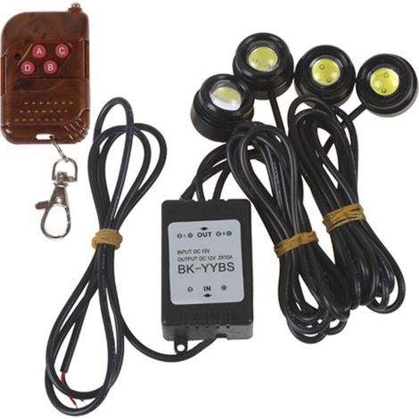 4-in-1 LED Eagle Eye Emergency Strobe Warning Light for Cars and Motorcycles, Daytime Running Lights, Wireless Remote Control Flashing Light, 12V White (1/5)