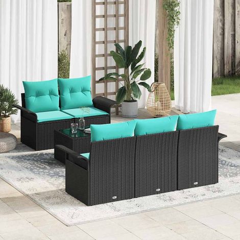 vidaXL Set Divano da Giardino 6 pcs Nero e Turchese polyrattan (1/5)
