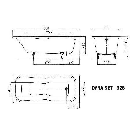 KALDEWEI 226800011001 BW DYNA SET Mod.626, 1600 x 700,