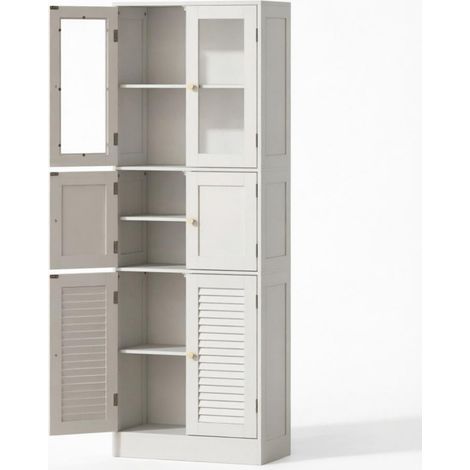 Mobile bagno alto bianco con 6 ante in MDF e vetro, 60 x 30 x 170 cm (1/5)