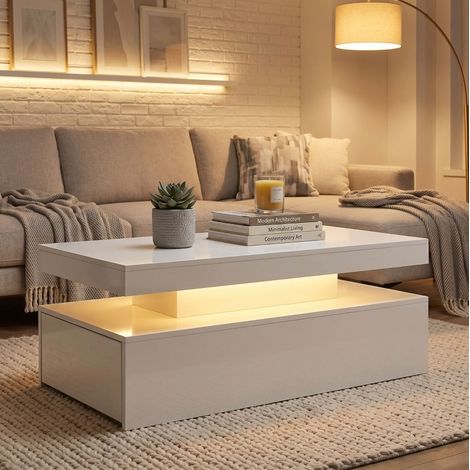 LED-Couchtisch mit Stauraum, 2 Schubladen, 100 x 50 x 40 cm, hochglanzweiß HAVRYA (1/5)