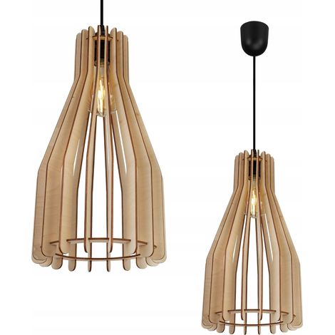 Moderne LED-Deckenpendelleuchte aus Holz (1/5)