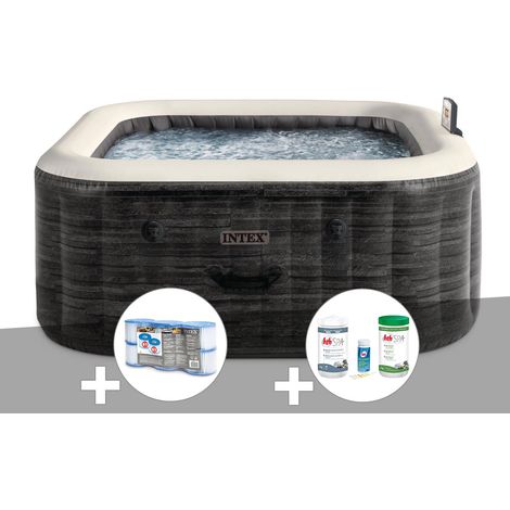 Kit spa gonflable Intex PureSpa Ardoise carré Bulles 6 places + 6 filtres + Kit de traitement brome