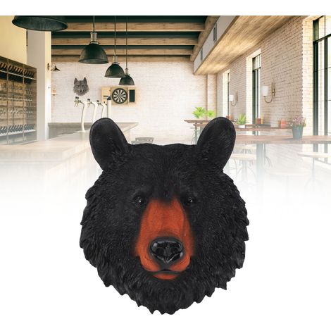 Escultura de resina 3D de cabeza de animal, decoración de pared realista de vida silvestre para sala de estar, dormitorio, bar, figura de oso. (1/5)