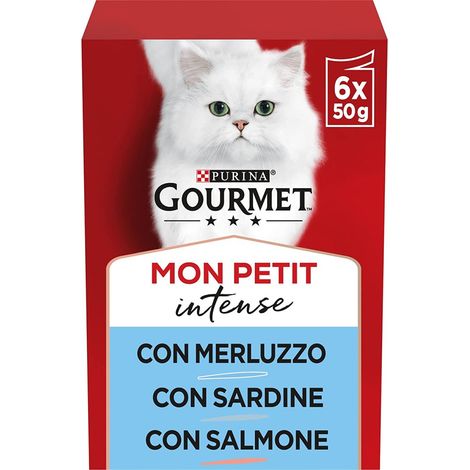 gourmet mon petit alimento per gatto umido con merluzzo, sardine e salmone 6x50 gr. (1/3)