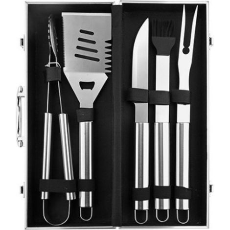 Kit d’outils pour barbecue dans une mallette en aluminium, ensemble d’ustensiles de grillade en acier inoxydable, kit complet pour barbecue domestique et brochettes deng ALOVEZ (1/2)