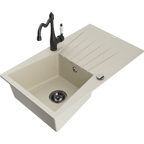 Mexen Cesar lavello in granito a 1 vasca con scolapiatti e rubinetto da cucina Carla, beige - 6514-69-670700-70 (1/5)