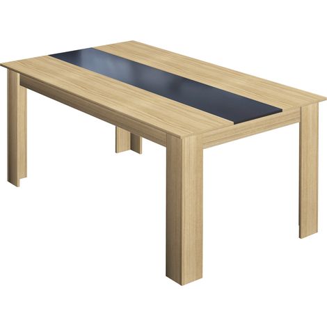 Table à manger VEGAS 8 personnes imitation hêtre et noire 160 cm -