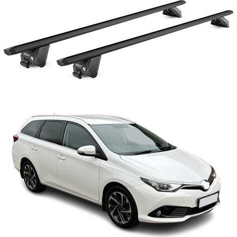 OMAC Barres de toit aluminium certifiées TÜV pour Toyota Auris II Break 2012-2018 – Pour rails de toit intégrés – Rainure en T – Charge max 100 kg – 2 antivols Noir (1/4)