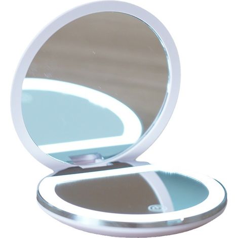 Specchio tascabile portatile, specchio per il trucco fronte-retro con illuminazione a LED, ingrandimento 2x - specchio da viaggio compatto, pieghevole, grande 8,5 cm illuminato per cosmetici in movime