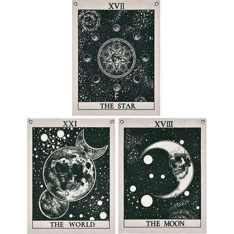 Tapisserie Tarot - L Etoile La Lune Le Monde - Décoration Mystique Médiévale - 30 x 40 cm 40 x 50 cm 50 x 60 cm - Lot de 3 (1/5)