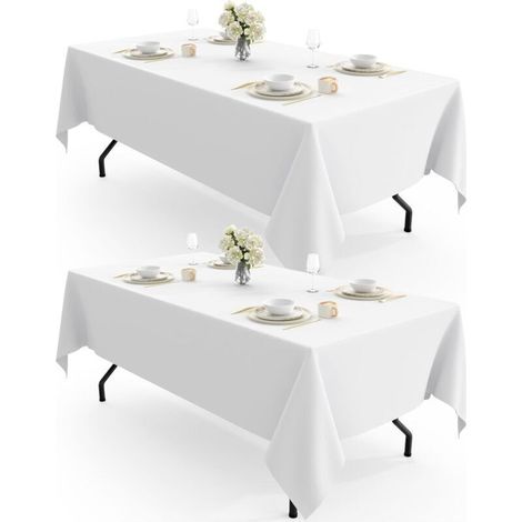 Nappe rectangulaire - ensemble de deux pièces, nappe en tissu blanc, lavable et réutilisable, en polyester, convient aux restaurants, mariages, banquets et autres occasions, mesurant 137 cm x 274 cm (1/5)
