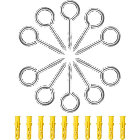 RHG Piton à Visser 10 Pièces Vis à Anneau, M5 x 65 MM Boulon à œil avec Filetage en Inox Crochet a Visser