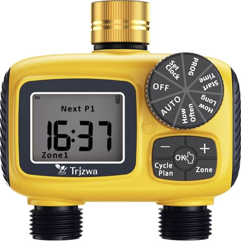Programmateur Arrosage Automatique avec 2 Sorties,Tuyau Irrigation Chronométré avec Éntrée en Laiton,Arrosage Automatique pour Jardin,Système de Minuterie D'irrigation Numérique Étanche IP55 TRJZWA (1/5)