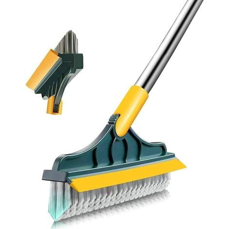 Spazzola per pavimenti 2 in 1 con manico lungo e 3 aste, spazzola per fughe da 101 cm con raschietto e raschietto a setole rigide con tergivetro a 120°, spazzola rotante per piastrelle (1/5)