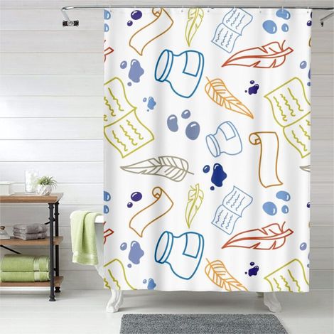 Rideau de douche décoratif imperméable, œillets plastique, 90x180 cm (1/5)