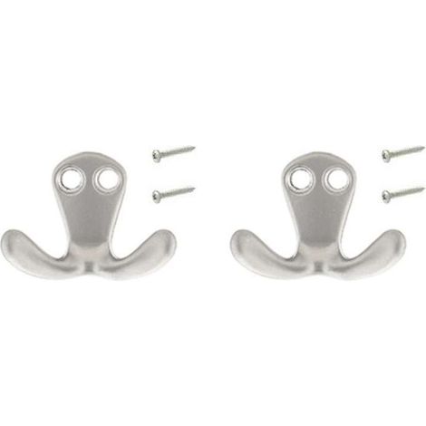 2 ganchos dobles de 33 mm, acabado níquel satinado, metal, acero, muebles de cocina y baño, percheros, toallas, camisas, paños de cocina, decoración con tornillos. (1/2)