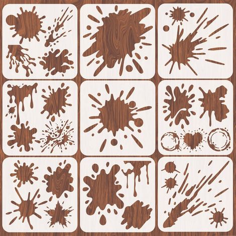 Lot de 9 pochoirs muraux réutilisables pour peinture - 20 x 20 cm - Pochoirs muraux réutilisables pour travaux manuels, meubles en bois, chambre à coucher, décoration d'intérieur (1/5)