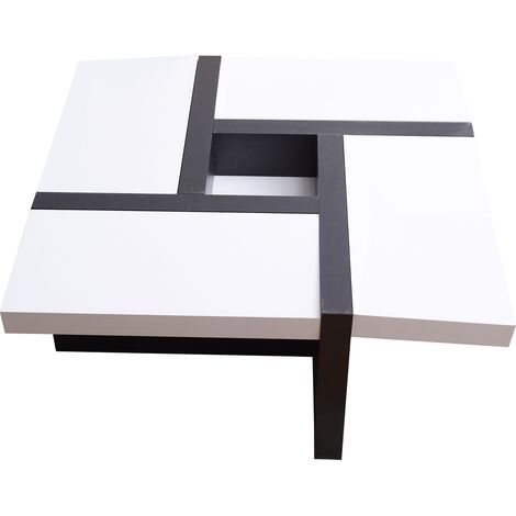 Rebecca Mobili Mesa de centro Cuadrada Madera Blanco Negro Moderno 35x80x80