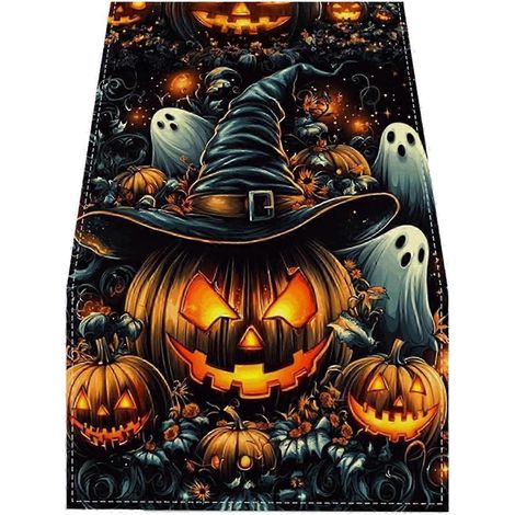 Chemin de table d'Halloween anti-taches et anti-éclaboussures, compatible avec une décoration d'Halloween élégante pour l'intérieur, 33 x 183 cm. (1/5)