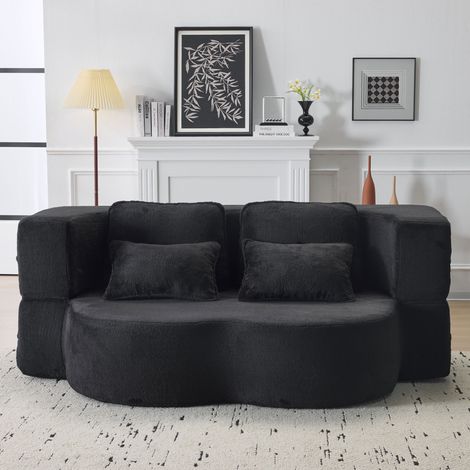 Canapé pliable 198 x 60 x 76 cm avec coussins canapé rembourré convient au salon et à la chambre tissu flanelle et noir (1/5)