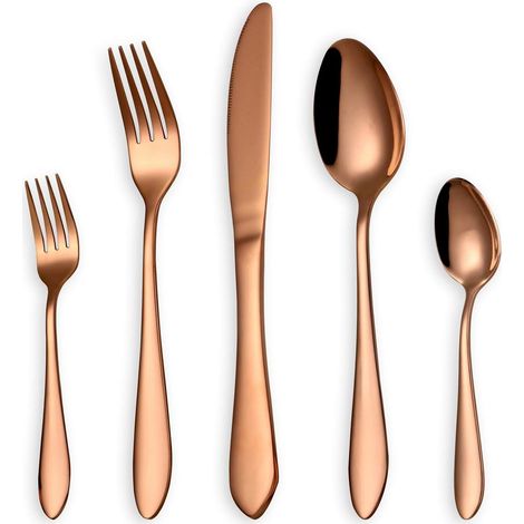 MINKUROW Juego De Cubiertos/Cubiertos Negros Brillantes, Juego De Cucharas De Tenedor De Acero Inoxidable De 5 Piezas Para (Negro, 1 Juego) (1/5)