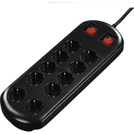 Hama Steckdosenleiste 10-fach 2 Schalter Schwarz 2m Multistecker (1/5)