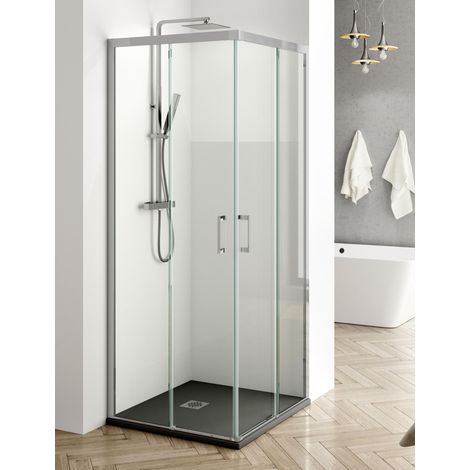 Mampara de Ducha Angular - 2 Hojas Fijas + 2 Puertas Correderas - Modelo Fravia Q4 (80 x 80)
