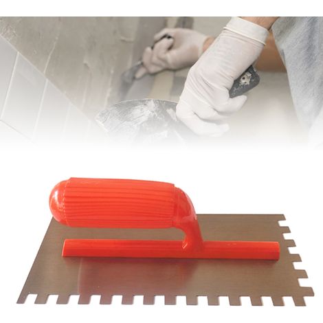 Truelle à ciment à encoches carrées avec manche en plastique, truelle à plâtre en métal, outil de lissage des murs (1/5)