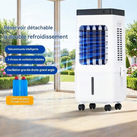 MRTRS – Rafraîchisseur d'air portable avec télécommande– Nouveau modèle 2026 – Réservoir d'eau de 10 litres – Minuterie de 7,5 heures – 3 vitesses de ventilation – Réservoir d'eau amovible