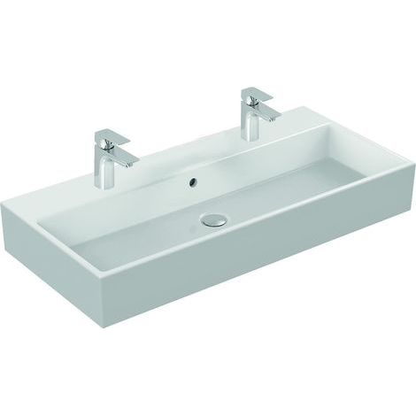 STRADA Lavabo 910 x 150 x 420 mm (2 ouvertures pour les robinets ), blanc IdealPlus (K0877MA) (1/2)