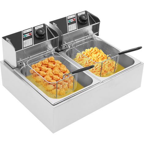 YISSALE – Friteuse à double cylindre Friteuse électrique commerciale Réservoir de carburant de 12 litres Décharge à double panier 5000W (1/5)