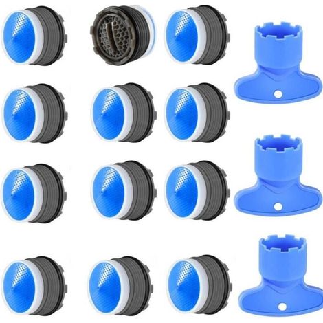 12 pezzi, aeratore M18.5, ugello per cucina e bagno, aeratore per rubinetto del lavandino in plastica per il risparmio idrico con 3 chiavi, blu (1/4)